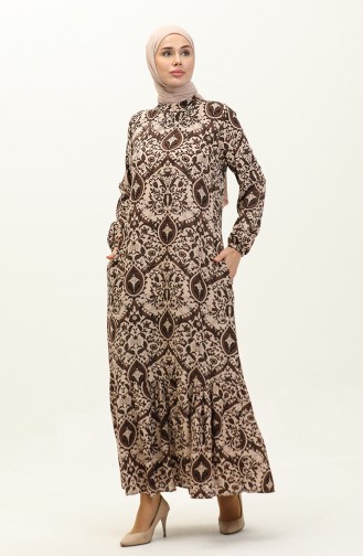 Patterned Viscose Dress 0235-01 Brown 0235-01