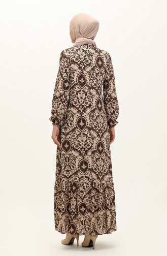 Patterned Viscose Dress 0235-01 Brown 0235-01