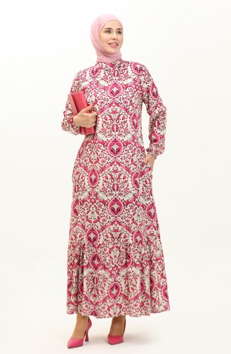 Patterned Viscose Dress 0235-05 Fuchsia 0235-05