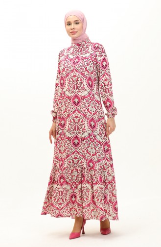 Gemustertes Viskosekleid 0235-05 Fuchsia 0235-05