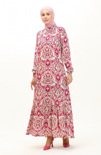 Patterned Viscose Dress 0235-05 Fuchsia 0235-05