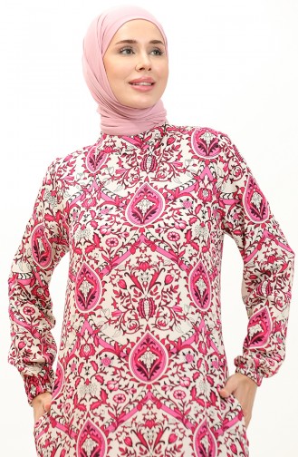 Patterned Viscose Dress 0235-05 Fuchsia 0235-05