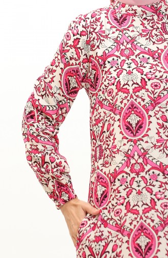 Patterned Viscose Dress 0235-05 Fuchsia 0235-05