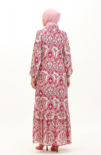 Patterned Viscose Dress 0235-05 Fuchsia 0235-05