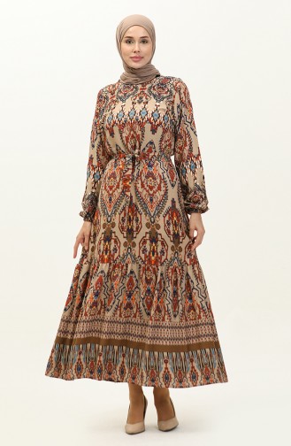 Color Patterned Viscose Dress 0237-05 Mink 0237-05