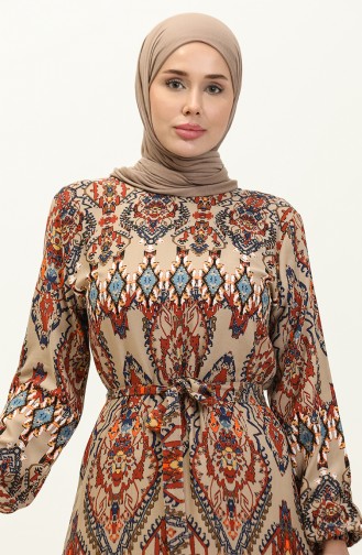 Color Patterned Viscose Dress 0237-05 Mink 0237-05