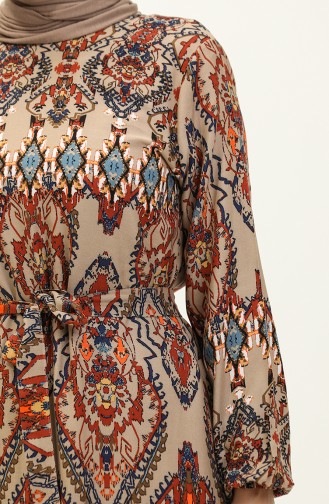 Color Patterned Viscose Dress 0237-05 Mink 0237-05