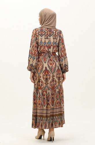 Color Patterned Viscose Dress 0237-05 Mink 0237-05