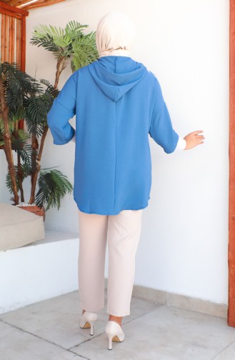 Plus Size Hooded Tunic 1301-01 İndigo 1301-01