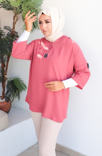 Plus Size Hooded Tunic 1301-02 Dusty Rose 1301-02