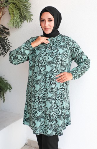 Plus Size Patterned Viscose Tunic 1401-01 Green 1401-01