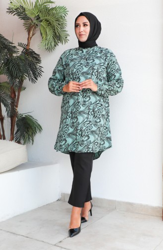 Plus Size Patterned Viscose Tunic 1401-01 Green 1401-01