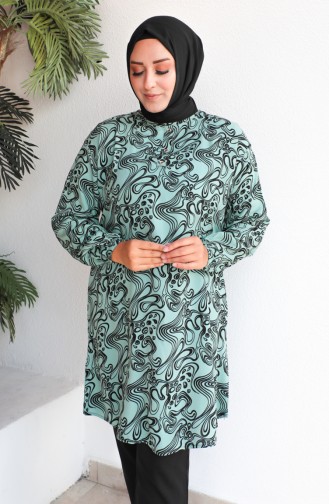 Plus Size Patterned Viscose Tunic 1401-01 Green 1401-01