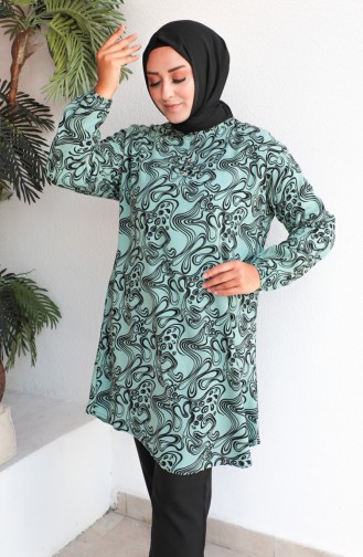 Plus Size Patterned Viscose Tunic 1401-01 Green 1401-01