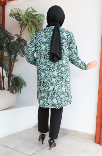 Plus Size Patterned Viscose Tunic 1401-01 Green 1401-01