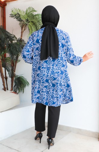 Plus Size Patterned Viscose Tunic 1401-04 İndigo 1401-04