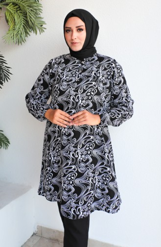 Tunique Viscose à Motifs Grande Taille 1401-05 Noir 1401-05