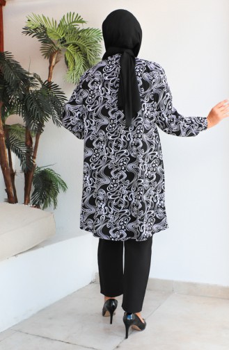 Plus Size Patterned Viscose Tunic 1401-05 Black 1401-05