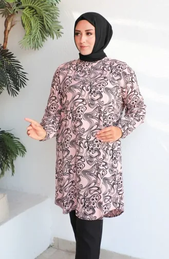 تونيك فيسكوز منقوش مقاس كبير 1401-06 بودرا 1401-06