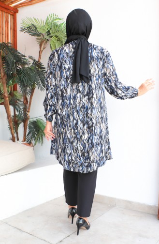 Plus Size Patterned Viscose Tunic 1407-01 Navy Blue 1407-01