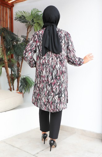 Plus Size Patterned Viscose Tunic 1407-02 Claret Red 1407-02