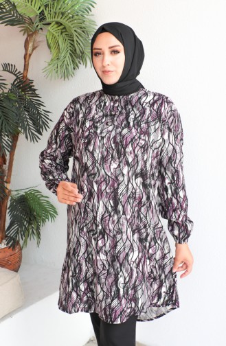 Plus Size Patterned Viscose Tunic 1407-04 Purple 1407-04