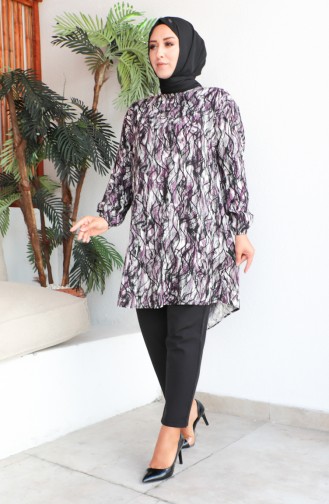 Plus Size Patterned Viscose Tunic 1407-04 Purple 1407-04