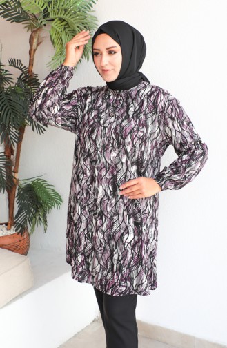 Plus Size Patterned Viscose Tunic 1407-04 Purple 1407-04