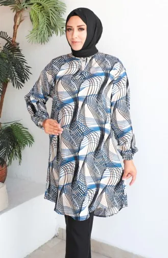 Tunique Viscose à Motifs Grande Taille 1411-01 Indigo 1411-01