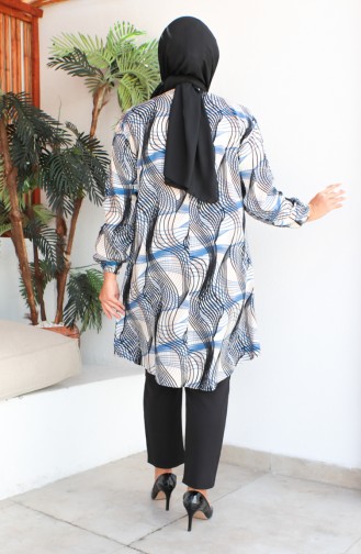 Plus Size Patterned Viscose Tunic 1411-01 İndigo 1411-01