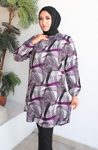 Plus Size Patterned Viscose Tunic 1411-02 Plum 1411-02