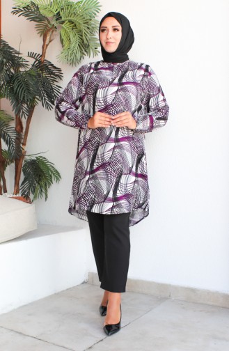 Plus Size Patterned Viscose Tunic 1411-02 Plum 1411-02