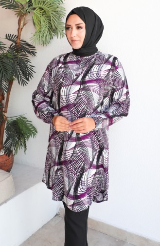 Tunique Viscose à Motifs Grande Taille 1411-02 Prune 1411-02