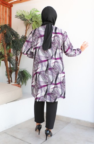 Plus Size Patterned Viscose Tunic 1411-02 Plum 1411-02