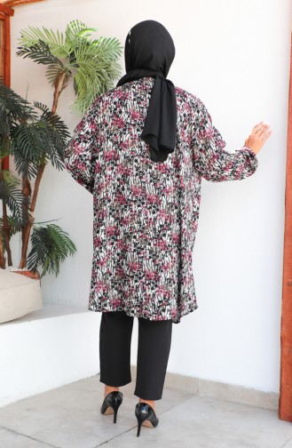 Plus Size Patterned Viscose Tunic 1413-01 Dry Black Rose 1413-01