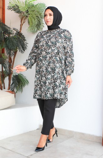 Plus Size Patterned Viscose Tunic 1413-02 Black Green 1413-02