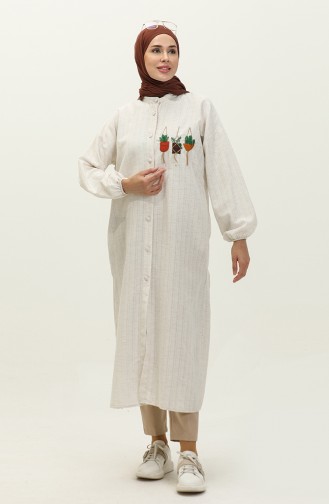 Lange Tunika Aus Besticktem Leinen 24Y9043-10 Creme 24Y9043-10