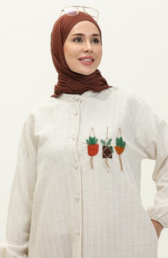 Lange Tunika Aus Besticktem Leinen 24Y9043-10 Creme 24Y9043-10
