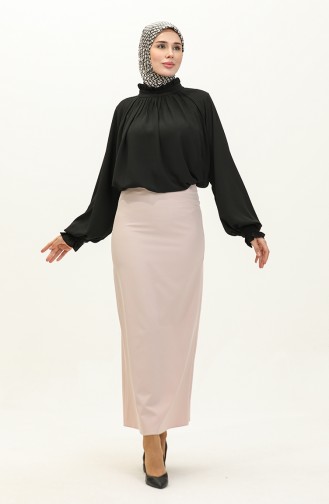 Oyya Rüschendetaillierte Geraffte Bluse 238482-01 Schwarz 238482-01