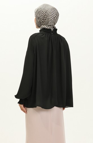 Oyya Rüschendetaillierte Geraffte Bluse 238482-01 Schwarz 238482-01