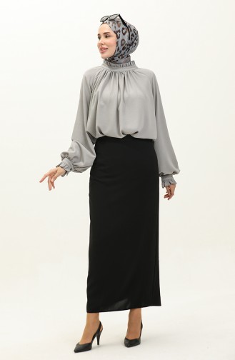 Oyya Geraffte Bluse mit Rüschenverzierung 238482-03 Grau 238482-03