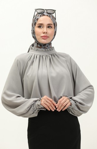 Oyya Geraffte Bluse mit Rüschenverzierung 238482-03 Grau 238482-03