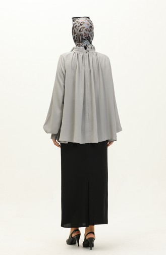 Oyya Geraffte Bluse mit Rüschenverzierung 238482-03 Grau 238482-03