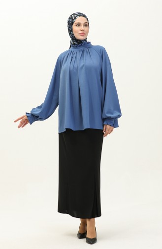 Oyya Rüschendetaillierte Geraffte Bluse 238482-04 Indigo 238482-04