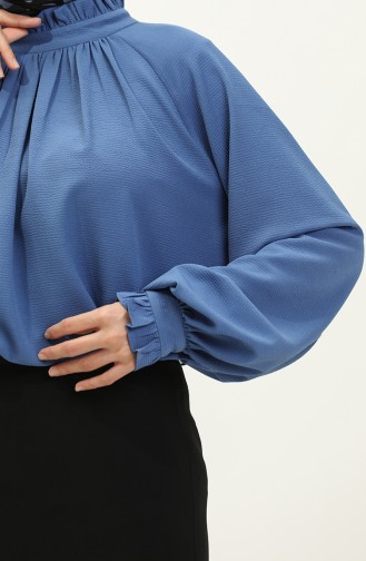 Oyya Rüschendetaillierte Geraffte Bluse 238482-04 Indigo 238482-04