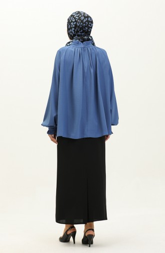 Oyya Rüschendetaillierte Geraffte Bluse 238482-04 Indigo 238482-04