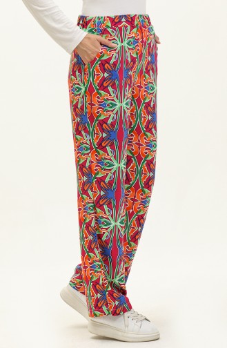 Patterned Viscose Trousers 0143-03 Fuchsia Green 0143-03