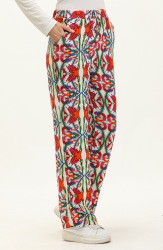 Patterned Viscose Trousers 0143-04 white Fuchsia 0143-04