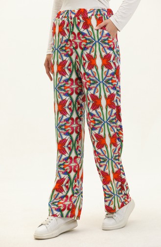 Patterned Viscose Trousers 0143-04 white Fuchsia 0143-04