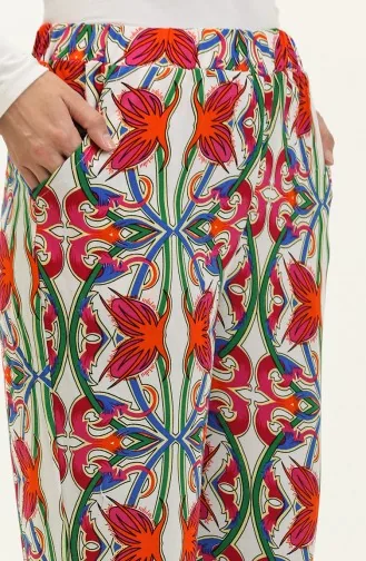 Pantalon Viscose à Motifs 0143-04 Blanc Fuchsia 0143-04